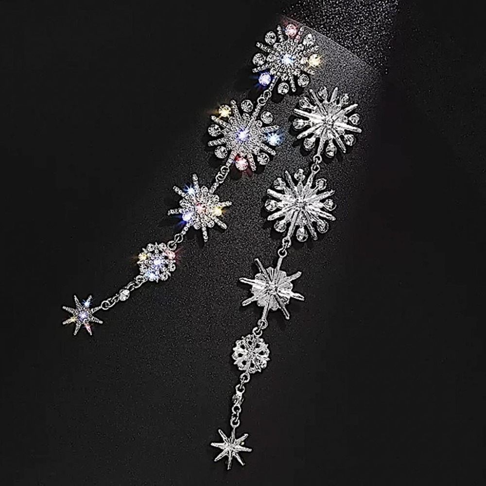 White 18K GP Star North Star Oversized Drop Dangle Earrings - Picture 2 of 3